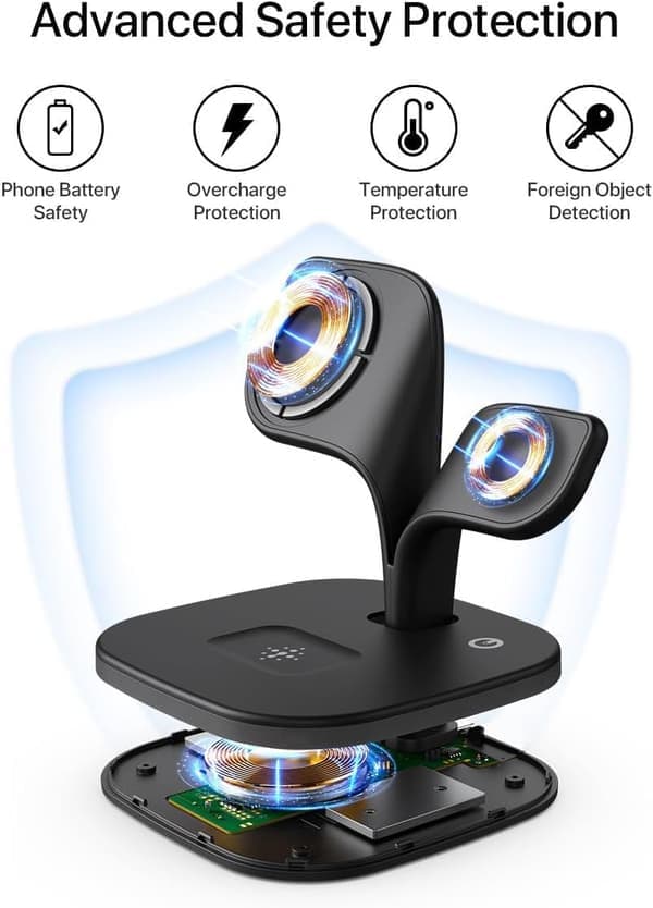 Magnetisk trådløs oplader, 5-i-1 trådløs ladestation kompatibel med iPhone 16 - 12, Pro/Pro Max/Mini