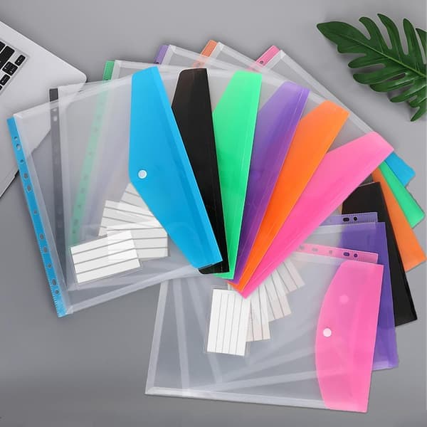 A4 Plastfickor med hål, 12-pack expanderbara polyfickor A4, Plastmappar för dokumentarkivering, Vattentäta, Kontorsmaterial för