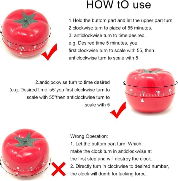 Manuell mekanisk tomat-timer - Ringalarm kjøkkentimer for matlaging, studier, treningsstudio, nedtellingstimer rød L