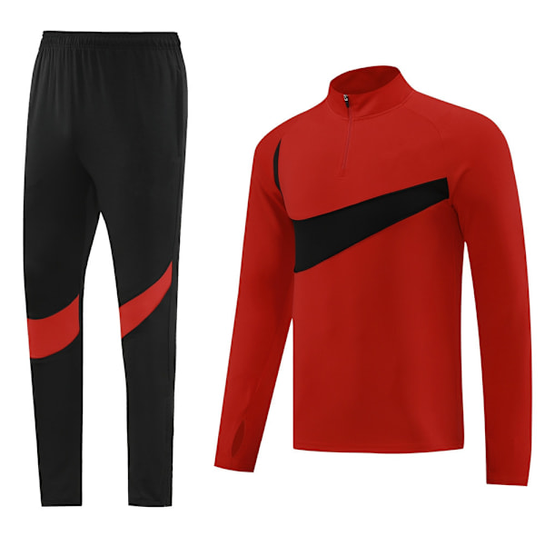 2425 Ny Vuxen Långärmad Halv-Dragkedja Fotbollsträningsdräkt Set: Andningsbar och Bekväm, Perfekt Present till Pojkar! Red XL