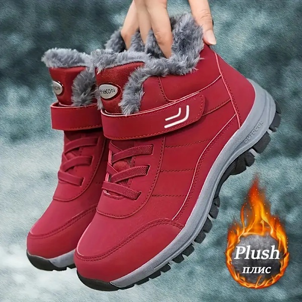 Vinterskor i bomull för män och kvinnor, vinterboots för snö, plyschfoder, halkfria och varma, tjocka och plyschfodrade varma promenadskor Red 41