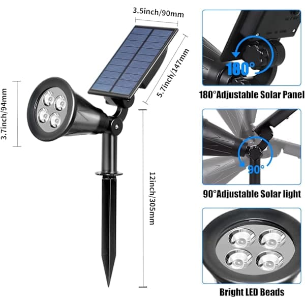 Units Solar Floodlight Vanntett Utendørs Solcellelamper 2 Lysmoduser 180° Justerbar Hagebelysning
