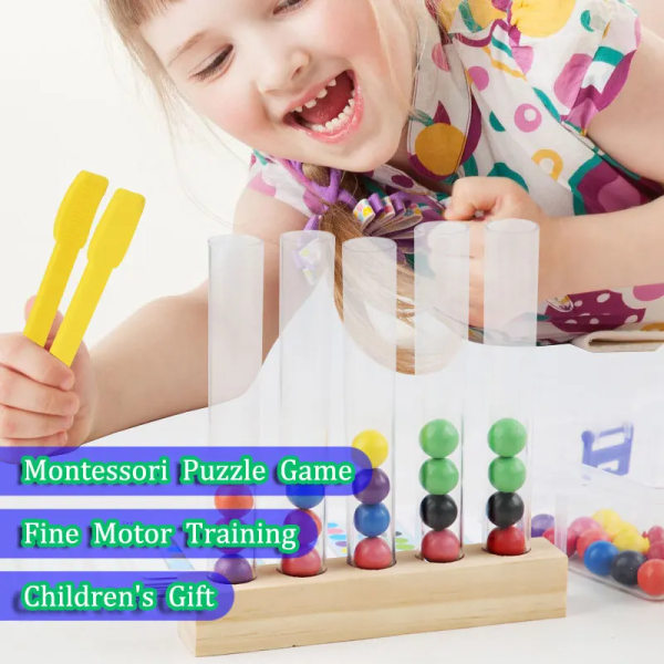 Montessori Leksaker för Finmotorik Trä Provrör Klämma Pärlor Färgmatchning Sinnespel Pedagogiska Leksaker för Barn style 3