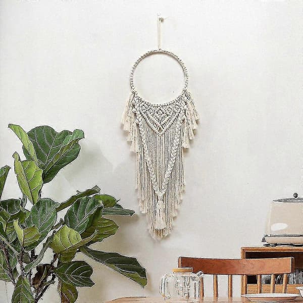 Boho-seinävaate, makramee, ympyrä, beige, pohjoismainen tyyli