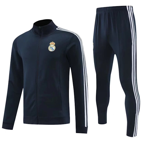 2425 Ny Real Madrid Fodbolddragt med Lange Ærmer, Voksen Hættetrøje, Lang Lynlås Design, Efterårs- og Vinterjakke Træningssæt Royal blue 2XL