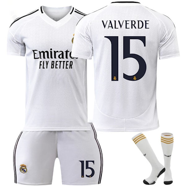 2425 Real Madrid fotbollströja nr 7 Vinicius 5 Bellingham nr 9 Mbappe och andra vuxna och barns fotbollströjeset No.15 VALVERDE 2XL