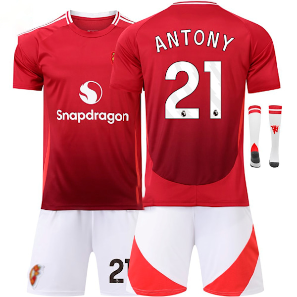 2425 Europeiska Röda Djävlar Fotbollsmatch Hemma No. 7 Cristiano Ronaldo 25 Sancho 10 Rashford och andra fotbollströjor för vuxna och barn No.21 ANTONY 2XL