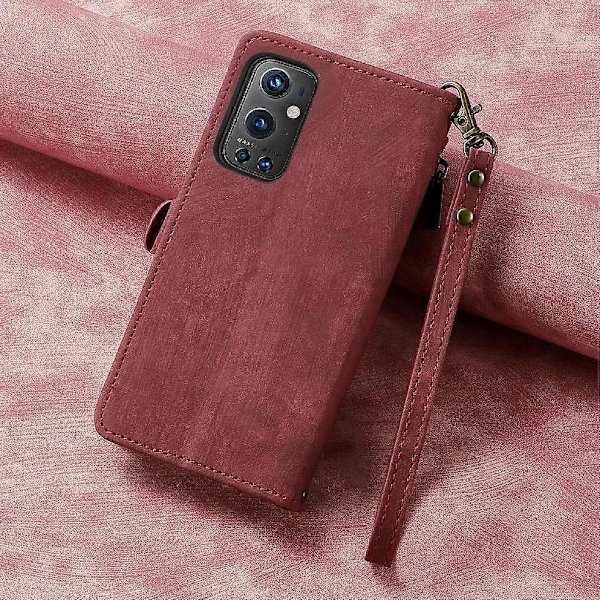 OnePlus 9 Pro Flip Plånbok Läderfodral Affärsstil Stötsäkert Skydd Red