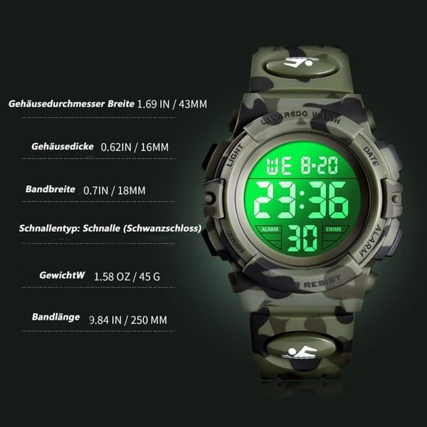 Kronograf Barneklokke Digital Sport Multifunksjon Kronograf#