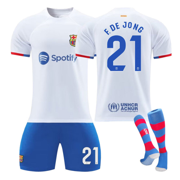 23-24 Barcelona ude hvid nr. 9 Lewandowski trøje nr. 8 Pedri 21 De Jong 6 Garvey fodbolddragt NO.21 F.DE JONG XL