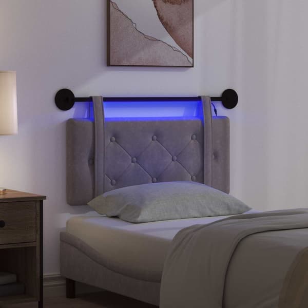 Hengende sengegavl med LED-lampe Grå Antikk PU