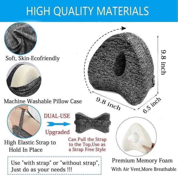 2026 Opgraderet Udgave Knæpude til Sidesovere, Ortopædisk Memoryskum gray
