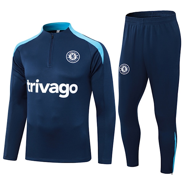 2425 Ny Spania Portugal Brasil Voksen Lang Ermet Fotball Treningsuniform Sett Chelsea/Royal Blue L