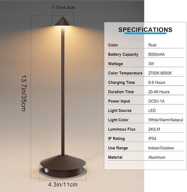 2-pakke Bordlampe / Skrivebordslampe - Trådløs LED-lampe Brun 2 stk