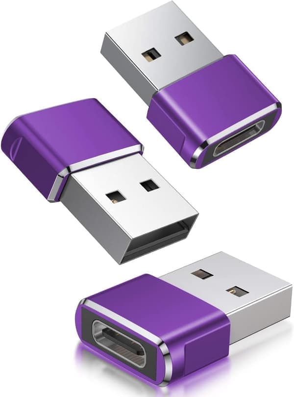 Lilla - 3-pak USB C hun til USB A han adapterkonverter C opladerkabel til Apple Watch 7 SE, iPhone 11 12 13 Pro Max Mini, 8