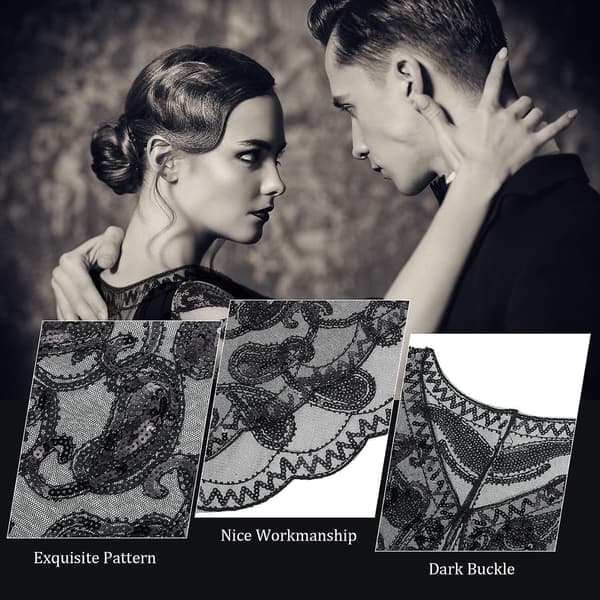 Dame 1920'er Paillet Tørklæde Bryllup Tørklæde Wrap Perle - Broderet Aftenkappe Sort