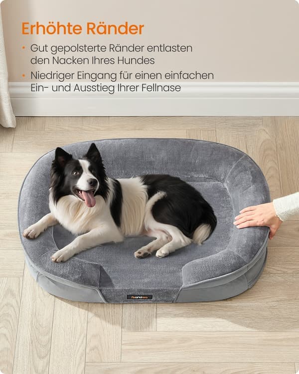 Stor ortopedisk sofa til hund, 91 x 68 x 18 cm, eggeskum, lysegrå