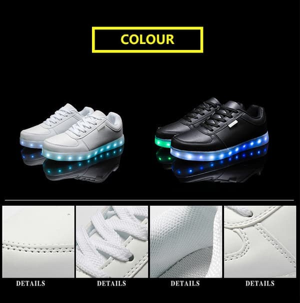 USB - Genopladelige lysende sko, LED sportssko, dansesneakers, sort sort - FF - 41 Black 41