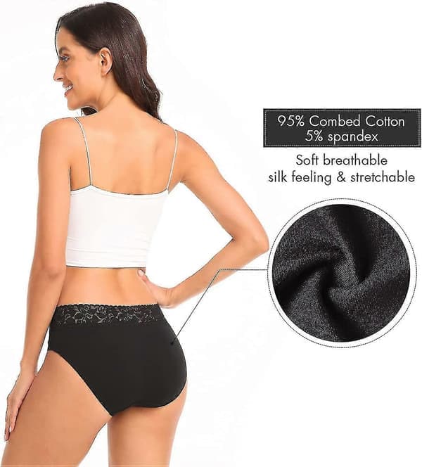 Bomuldsblonde trusser til kvinder Bløde bikini-trusser Komfortable hipster-stretch trusser med fuld dækning til damer 5-pak S-XL Sort Medium Medium
