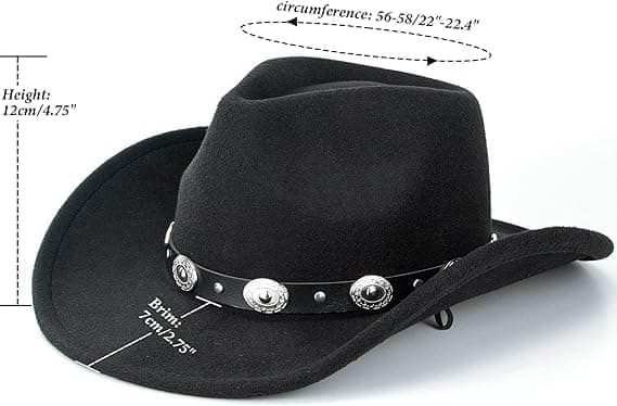 Western Cowboyhat til par, klassisk etnisk stil, rullet skygge med taljebælte-spænde, jazzhat