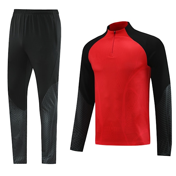 2425 Ny Fotbollsträningsdräkt Set, Vuxen Långärmad Halv Zip Design, Perfekt Present till Pojkar Red XL