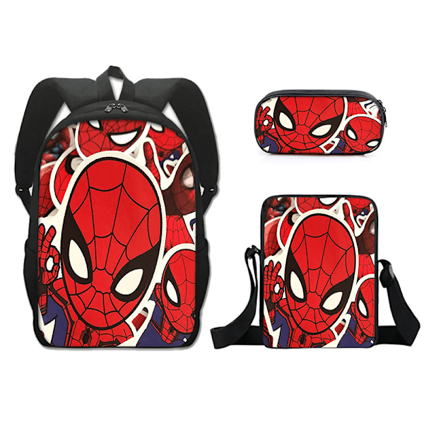 2024 Ny 3 stk. Spider-Man skuldertaske unisex skoletaske med polstret skulderrem casual laptop rygsæk Style H