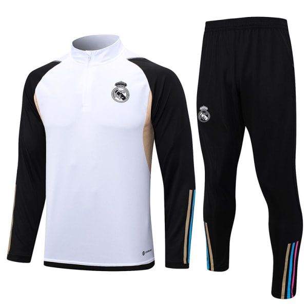 23-24 season Thai version long-sleeved jersey set Real Madrid adult and children long-sleeved half-pull training suit white 2 16