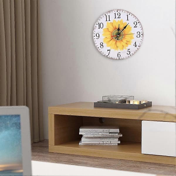 SQCLV 30cm Elegant Stil Solrosmönster Väggklocka för Hemmakontor Vardagsrumsdekoration A