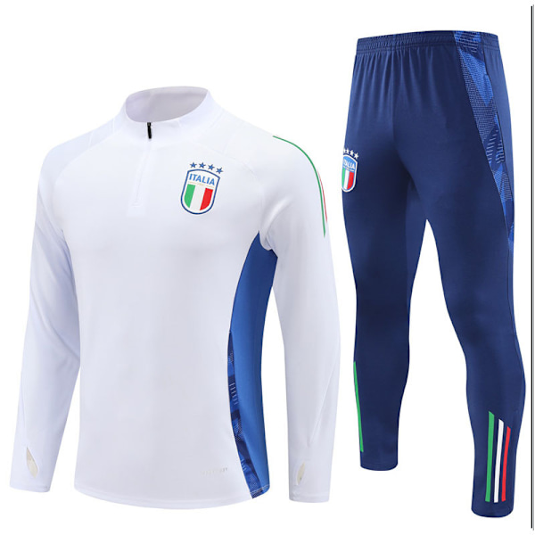 2425 Ny Italia Fotballdrakt Voksen og Barn Lang Ermet Halv Glidelås Treningsskjorte Sett White 14