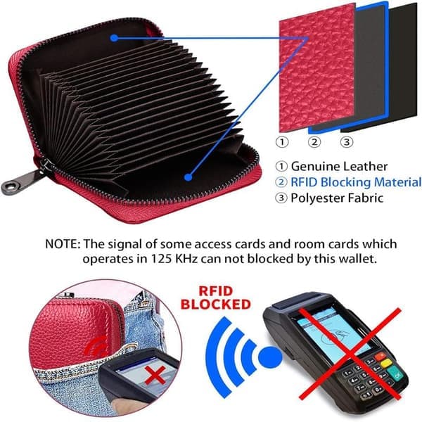 RFID aitoa nahkaa oleva luottokorttikotelo, jossa 20 korttipaikkaa