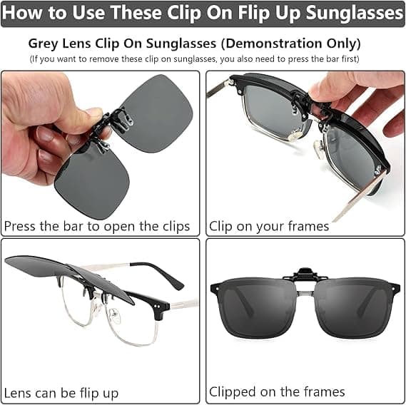 2 stk. polariserede clip-on solbriller rammeløse foldbare linser