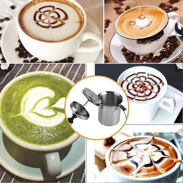 Manuel mælkeskummer, mælkeskummer i rustfrit stål til cappuccino og café latte, 400 ml