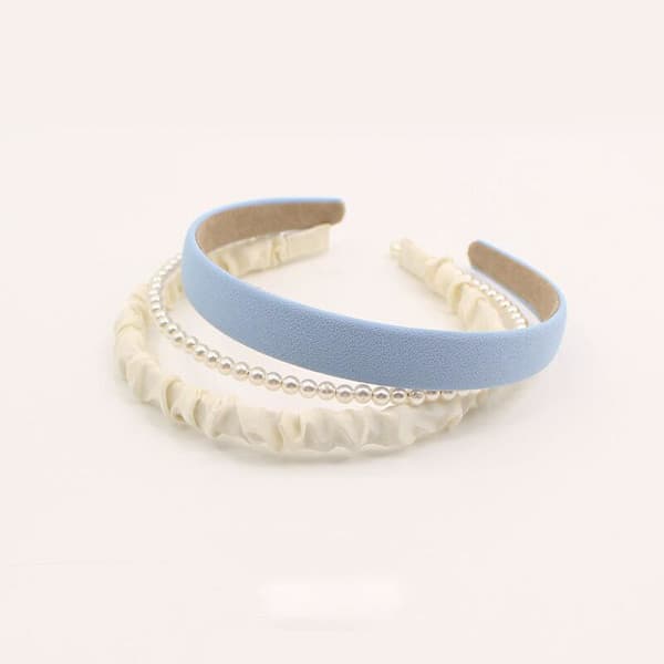3 Elegante Tiara-sett - Lyseblå, Perle & Hvite Stoffhårkroner, Bryllups- og Festtilbehør