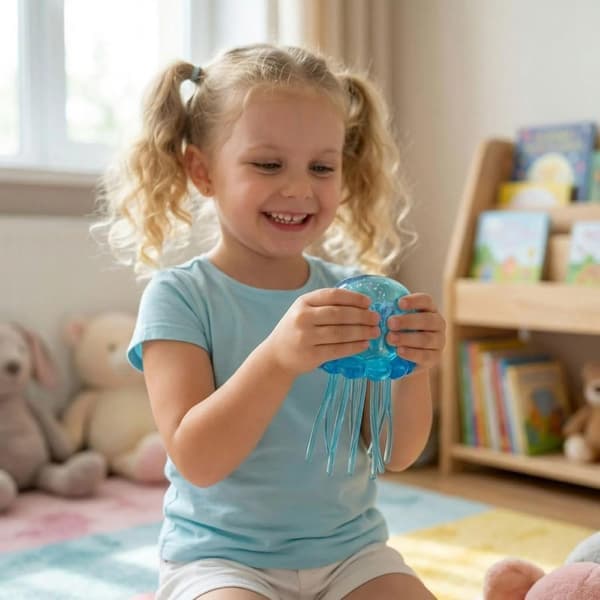 NeeDoh Jellyfish Jelly Squish Stress Fidget Sensorisk Legetøj til Børn og Voksne Blå Blue