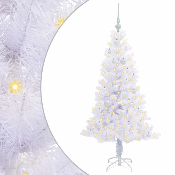Tekokuusi 150 LED-valolla Valkoinen 150 cm PVC ja teräs