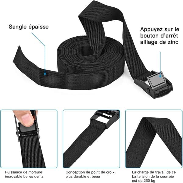 Spændestrop, Surringsstrop 4 dele, 2,5 cm x 1,5 m, 150 kg, Sort, til cykelholder