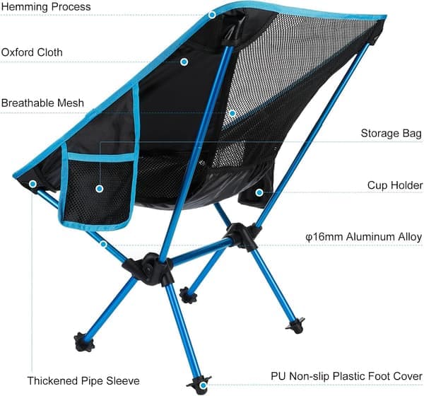 Bärbar hopfällbar campingstol - Lättvikt - Maxvikt 150 kg för strandfiske vandring picknick resor