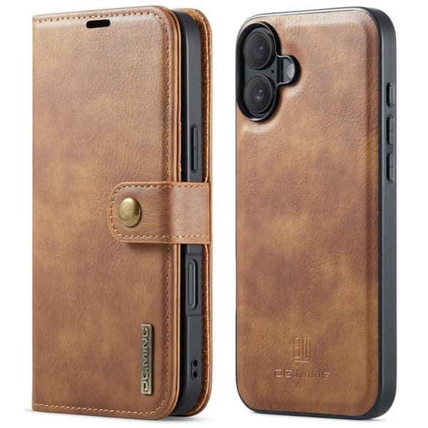 DG MING iPhone 16 2-i-1 Magnet Pung Casual - Brun Brun