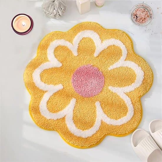 Badrumsmatta/badrumsmatta - Halkfri badrumsmatta - Blommönster - Dusch - Present - 40 X 40 X 1,7 Cm - Gul - Polyester - Heminredning