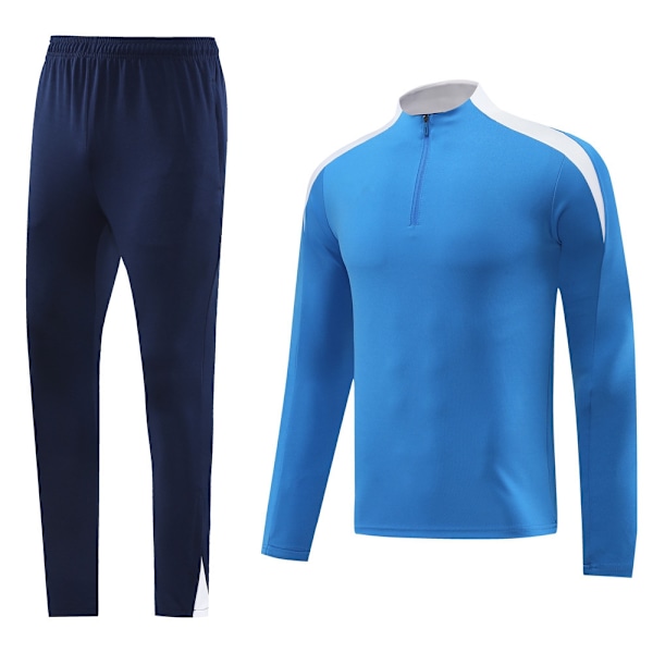 2425 Ny Vuxen Långärmad Halv-Dragkedja Fotbollsträningsdräkt Set - Snabbtorkande, Andningsbar och Bekväm, Perfekt Present till Pojkar Blue M