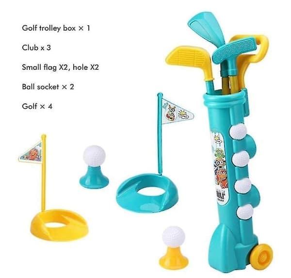 Golfset för barn Golfleksak med 1 vagn, 3 klubbor och 2 övningshål