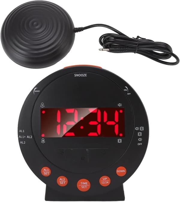 Väckarklocka, 110 decibel, rött blinkande ljus, supervibrator, extra högljudd väckarklocka för studenter, Sonic Alert, vibration, för djupsömn