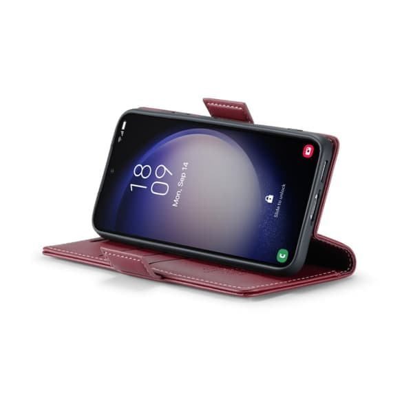 Samsung Galaxy S24 Scale CaseMe 023 Butterfly Buckle Litchi Texture RFID Antitheft Leather Wine Tired Vinrött