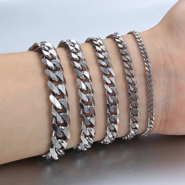 3/5/7/9/11 Mm Sølv Cuban Link i Rustfritt Stål, Passer for Både Menn og Kvinner, Kjedelengde 7 - 11 Tommer. 9mm 9mm