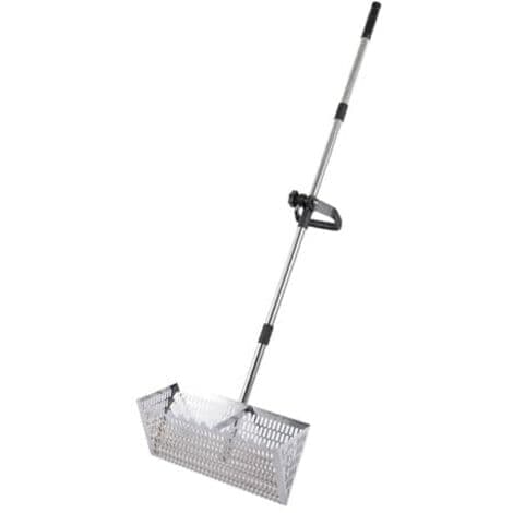 40 cm strandrive, strandsandspade i rustfritt stål med stor trapesformet kurv, langt avtakbart håndtak for sikting