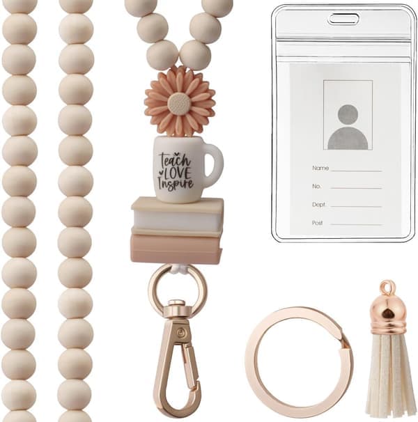 Arbeids-ID-snor - Lærersnor med ID-holder - Stilig med treperler - Super søt Boho-sikkerhet for kvinner