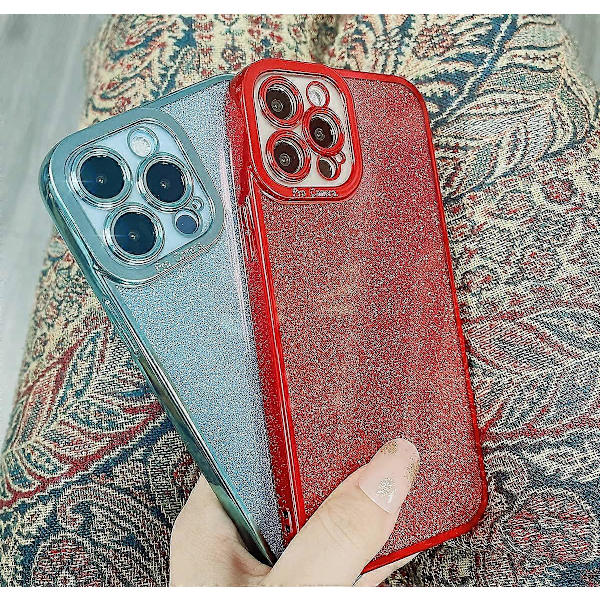 iPhone 12 Pro Glitter Luksus Deksel - Søtt Fleksibelt Plating Deksel, Kamerabeskyttelse, Støtsikkert, Motedesign for Kvinner og Menn Red standard