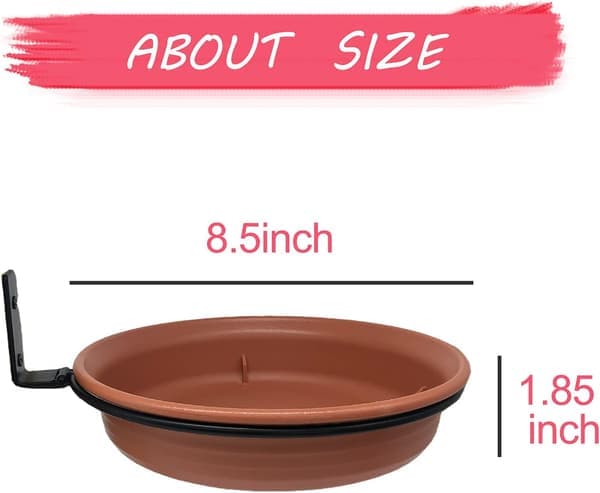 Fuglefoderbræt til træ - Monteret med stærkt, robust stål, 8,5\" diameter × 1,85\" dyb murstensrød fuglebadbakke, installeres på træhegn, træer