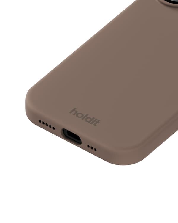 Holding the iPhone 17 Mobile Silicon Mocha Brown