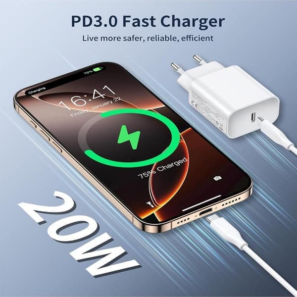 20W USB-C Opladerblok 3-pak til iPhone 16/15/14/13/12 Pro Max Mini [JUN]